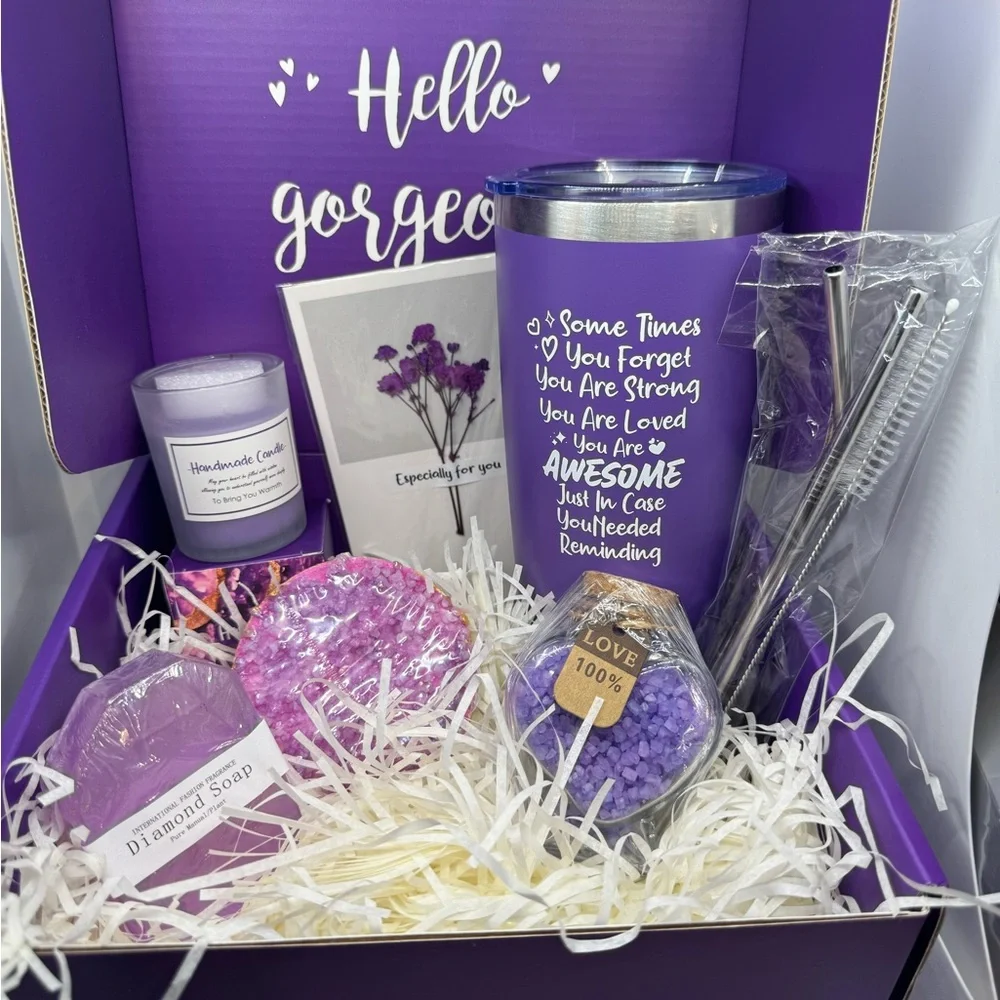 Purple Gift Set with Tumbler and Candle